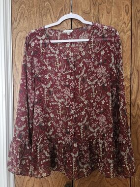 Women's Floral Peplum Blouse Dress - Burgundy